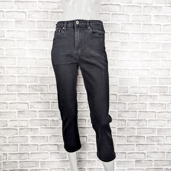 Re/Done Denim - RE/DONE Women's High Waist Stretch Crop Denim Jeans in Black Med Vain sz 29